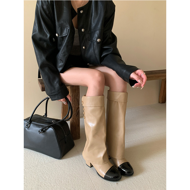 Knee High Sock Women - Fransız tarzı küçük kokulu yuvarlak burunlu
