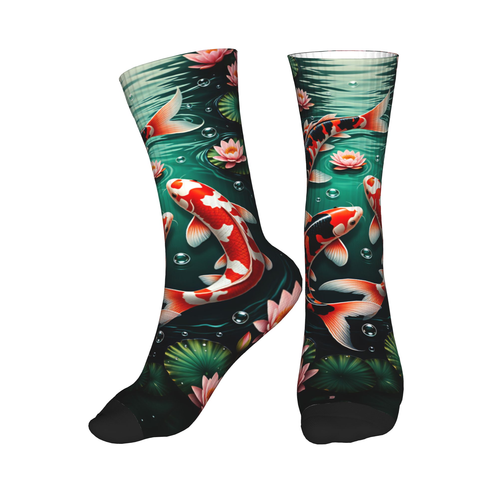 Dress Sock Men - Üç Koi Lotus Koyu Gölet Feng